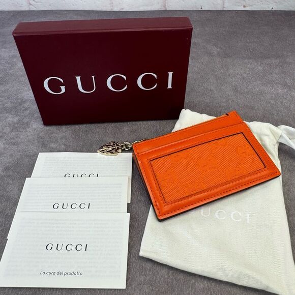 Gucci Luce Orange Card Case Wallet Holder - Picture 2 of 12